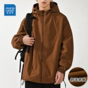 JEANSWEST 真维斯 春秋新款男士纯色上衣连帽夹克男百搭时尚休闲外套加绒加厚