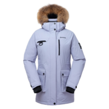 黑冰（BLACKICE）冬季女款700+蓬鹅绒休闲工装羽绒服户外带帽防寒派克大衣 米白 XL