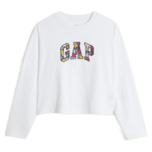 Gap女装秋季LOGO水洗棉长袖T恤598222廓形辣妹风上衣 白色 165/88A(S)