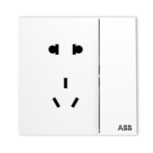 ABB开关插座面板 盈致系列白色 无边框 86型10A错位斜五孔带双控开关 五孔带开关（可单独控制灯）