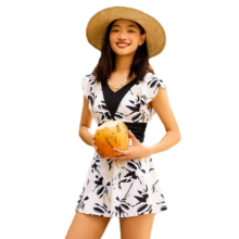 TOSWIM拓胜泳衣女夏连体裙式保守游泳衣遮肚显瘦海边度假温泉泳装  黑白 【水墨百合泳衣】 L