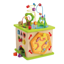 Hape多功能游戏盒六面体百宝箱儿童玩具串珠配对宝宝启蒙1-3岁礼物 开心农场游戏盒E1810