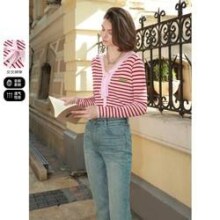 20日10点：3COLOUR 三彩 条纹针织衫 休闲短款上衣女