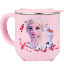 迪士尼（Disney）儿童水杯 宝宝卡通可拆卸不锈钢喝水杯子 带盖260ML 冰雪公主粉