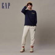 Gap 盖璞 男装春秋LOGO抓绒保暖套头长袖上衣宽松廓形撞色休闲T恤841255