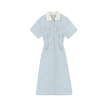 VEGA CHANG法式茶歇连衣裙女夏季高级感气质小个子显瘦赫本风短裙子 baby蓝（长款） S