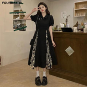 FOURDATRY 新中式国风改良旗袍黑色连衣裙女夏季2024年新款女装收腰复古 L 110-120