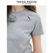 TEENIE WEENIE TeenieWeenie小熊2024新款花朵胸针设计感短袖T恤时髦打底上衣女