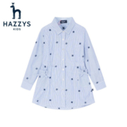 哈吉斯（HAZZYS）品牌童装女童连衣裙春新品儿童尖领柔美显瘦时尚优雅长袖裙 彩条 130