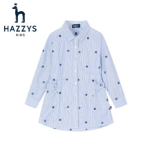 哈吉斯（HAZZYS）品牌童装女童连衣裙春新品儿童尖领柔美显瘦时尚优雅长袖裙 彩条 145