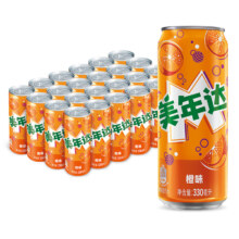 需首购、plus会员：百事可乐美年达可乐 Mirinda 橙味汽水 碳酸饮料 细长罐330ml*24听 *4件+凑单品