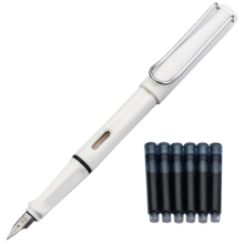 英雄（HERO）钢笔359 正姿 白色 EF尖薄厚片工艺学生练字钢笔 （附加6支墨囊颜色随机）铱金钢笔签字笔