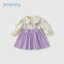JELLYBABY 女童连衣裙春秋款中小童文艺裙儿童假两件春装一岁女宝春季裙子 紫色 100CM