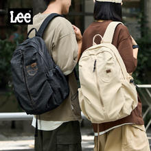 Lee 双肩包男大容量背包大学生电脑包高中初中生书包女旅行包卡其色