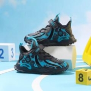 7-PE 七波辉 儿童鞋男童魔术贴运动鞋春季防水皮面跑步鞋小学生软底耐磨休闲鞋
