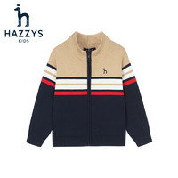HAZZYS 哈吉斯 品牌童装男童开衫线衣春新款中大童小立领英伦风撞条开衫线衣 藏蓝