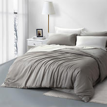 FUANNA 富安娜 出品 床上四件套 全涤双面磨毛床品套件 双人床单被罩 纯色款-灰色2.0 1.5米/1.8米床 被套203*229cm