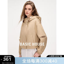 百家好 解构连帽外套女2024春季新款工装长袖上衣短款 卡其色 M