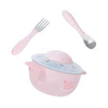 好孩子（gb）注水保温碗婴儿辅食碗316不锈钢吸盘儿童餐具三件套 粉白