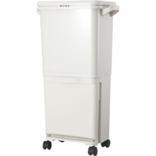 家の物语（KATEI STORY）日本厨房垃圾桶大号干湿分类带盖垃圾桶家用双层垃圾箱厨余垃圾桶 揭盖式 米白色 38L 双层（带隔板）