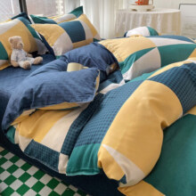俞兆林四季通用四件套水洗磨毛亲肤抗菌套件床品被单床单枕套被套 几何空间 2.0床四件套（被套200×230）