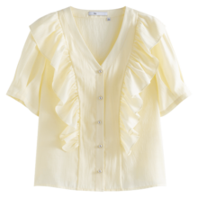 范思蓝恩22FS2238法式荷叶边衬衫女夏季新款气质温柔短袖上衣 淡黄色 M209元 (券后省20)