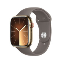 Apple/苹果 Watch Series 9 智能手表GPS+蜂窝款45毫米金色不锈钢表壳陶土色运动型表带S/M MRPK3CH/A5799元 (券后省400)