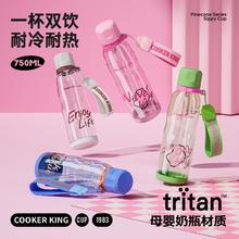 炊大皇 大容量水杯学生杯子tritan吸管水杯夏季便携男女双饮塑料杯