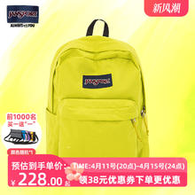 JANSPORT 杰斯伯 2023新款荧光绿女大学生男士书包双肩包电脑旅行包