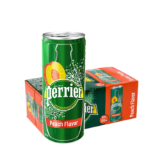 巴黎水（Perrier）法国原装进口 桃子味气泡水 进口超市 250ml*30罐整箱装