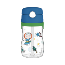 膳魔师Tritan儿童水杯吸管杯夏季带刻度吸管杯宝宝学生水杯郊游出行杯 BCSA 蓝绿小狮子 （双盖）
