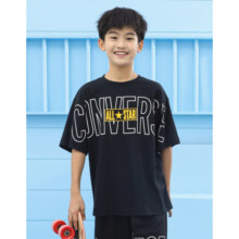 Converse 匡威儿童装男童短袖t恤套头打底衫夏季新款女童大童针织圆领T纯色小学生运动上衣潮 正黑色 150/72