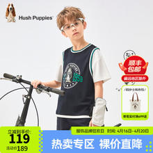 暇步士 童装儿童2024夏季男女童运动风圆领短袖活力百搭时尚休闲短袖 藏蓝 105cm