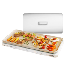 松下（Panasonic）聚嗨盘 家用电烤盘 多功能锅 料理锅 多用途锅 网红锅 烤肉烧烤 左右独立控温 无油不沾煎烤盘M1 水晶银【独立控温+不挑锅具+2000W火力】 6L