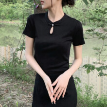 限尺码：Semir 森马 新中式女装国风上衣夏季女装短款盘扣t恤百搭时尚针织短袖T恤女