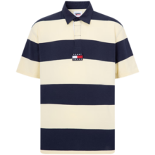 TOMMY JEANS男装纯棉美式复古宽条纹刺绣宽松短袖POLO衫DM0DM16218 藏青黄条纹ZHO M