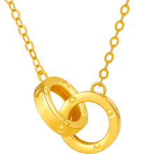 周六福18K黄金项链女双环彩金项链生日礼物 黄18K金 约0.85g-40+5cm母亲节礼物