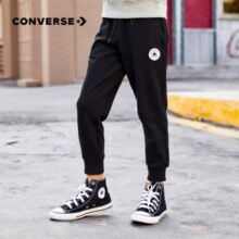 Converse 匡威儿童装男童长裤春秋经典LOGO系列针织裤学生装运动裤子弹力休闲束脚裤 正黑色 120(6)cm
