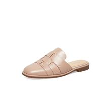 Bata 拔佳 穆勒鞋女复古英伦百搭牛皮平底编织凉拖鞋