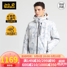 Jack Wolfskin狼爪冲锋衣男秋冬款户外棉质感舒适印花拼接连帽夹克外套5121092 5121092-5399/琥珀金黑色/建议拍大一码 M 175/96A
