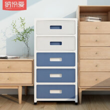 京东百亿补贴、PLUS会员：纳份爱 收纳箱衣柜 35面宽【蓝白色新盒子】收纳柜 五层