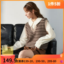 [2.5折价89.9元,叠加优惠券]唐狮秋冬新款简约通勤假两衬衫女条纹针织拼接长袖衬衣女J