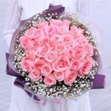 花递鲜花速递33朵玫瑰花束生日礼物送女朋友同城配送 【月光恋人】33朵粉玫瑰|B72   平时价