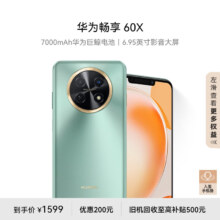 京东百亿补贴:华为畅享 60X 7000mAh长续航 6.95英寸 影音大屏 128GB 翡冷翠 鸿蒙智能手机HUAWEI