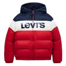 Levi's 李维斯儿童装棉服男童保暖外套秋冬季新款撞色连帽梭织上衣 超级红-LV2212183 140/68(S)