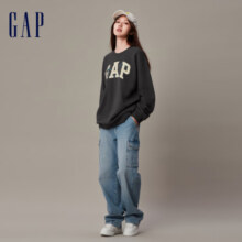 Gap男女装冬季2023新款LOGO碳素软磨抓绒卫衣841334宽松运动上衣 黑灰色 185/108A(XXXL)亚洲尺码