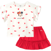 迪士尼（Disney）女童套装儿童套装两件套夏季新款童装宝宝衣服米妮黛丝时尚洋气 白底可爱樱桃-女 120cm