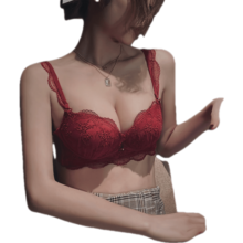 Glambody本命年内衣套装女小胸聚拢无钢圈文胸乳胶红色结婚新年属牛胸罩682188 酒红色【套装】 70A