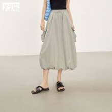 DUIBAI 对白 工装风大口袋下摆抽绳设计女式中长半身裙
