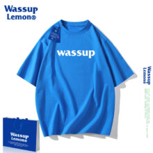 京东百亿补贴：WASSUP LEMON 短袖t恤男纯棉 简约印花上衣 克莱因蓝